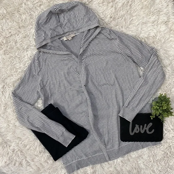 Loft Open Hooded Striped Cardigan 💗 White & Black - Picture 2 of 16